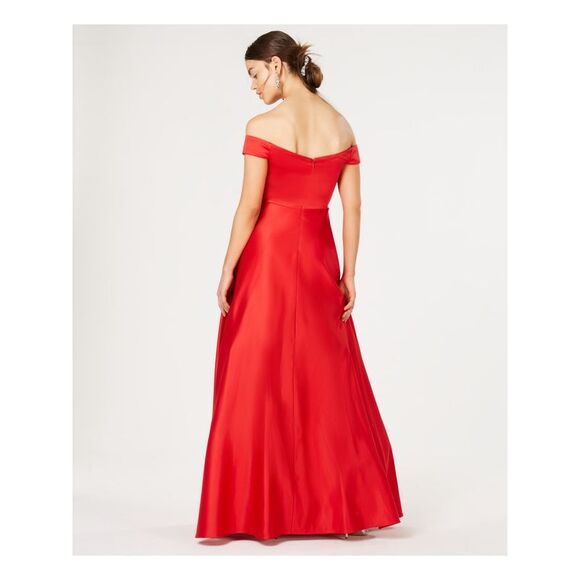 SAY YES TO THE Womens Red Notched Lined Cap Sleeve Gown Dress Juniors 3 - Picture 2 of 4